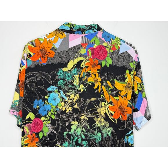 Johnny Was Nero Sequence Floral Short Sleeve Polo Shirt Black Multi Women's L - Picture 5 of 10